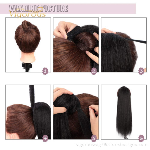 Vigorpus 24inch Ponytail Extension Long Yaki Straight Wrap Around Clip in Synthetic Fiber Hair for Women
